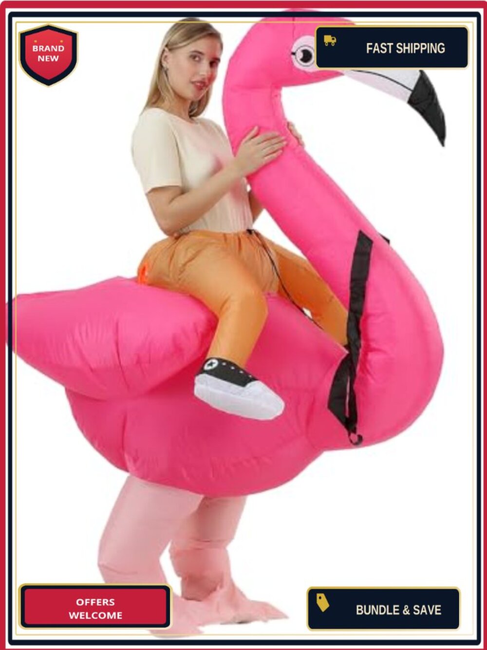 Inflatable Flamingo Costume Adult Ride On Polyester Halloween Party Suit
